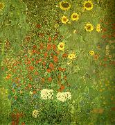 Gustav Klimt tradgard med solrosor oil